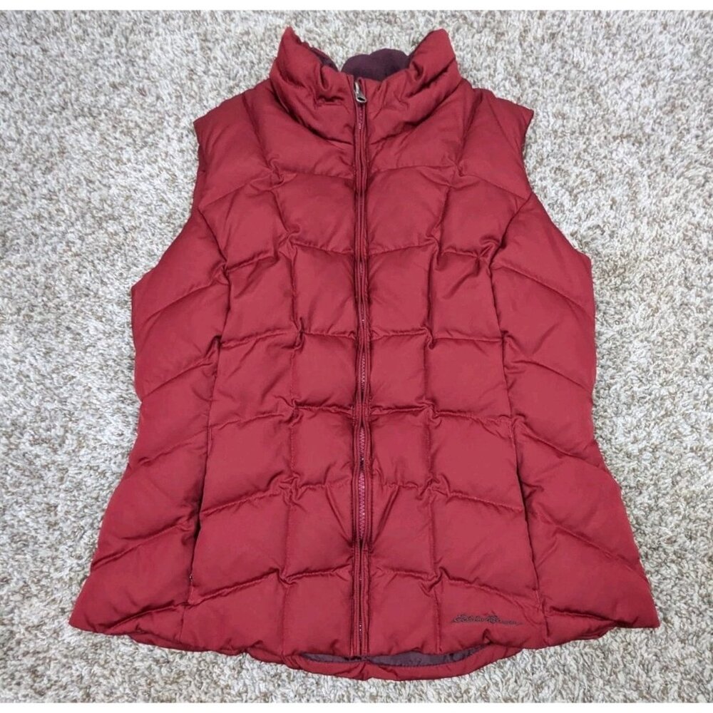 Eddie Bauer EB650 Down Puffer Vest Womens Medium Red Polyester Full Zip Pockets